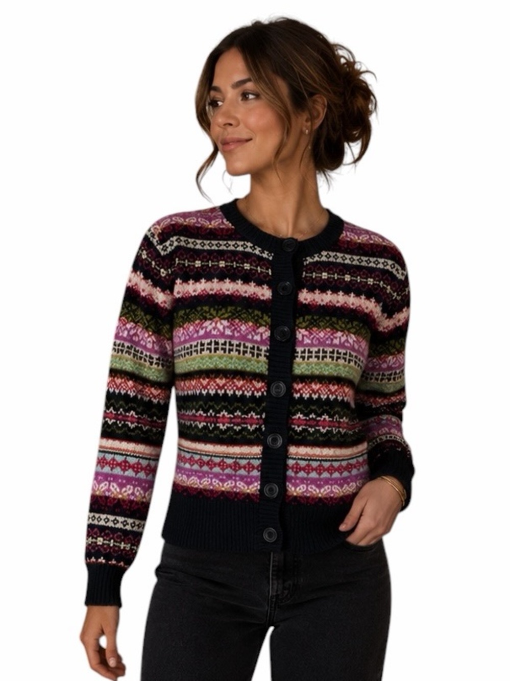 Vintage Carly St. Claire Small Fair Isle Cardigan Sweater Nordic Ramie Cotton